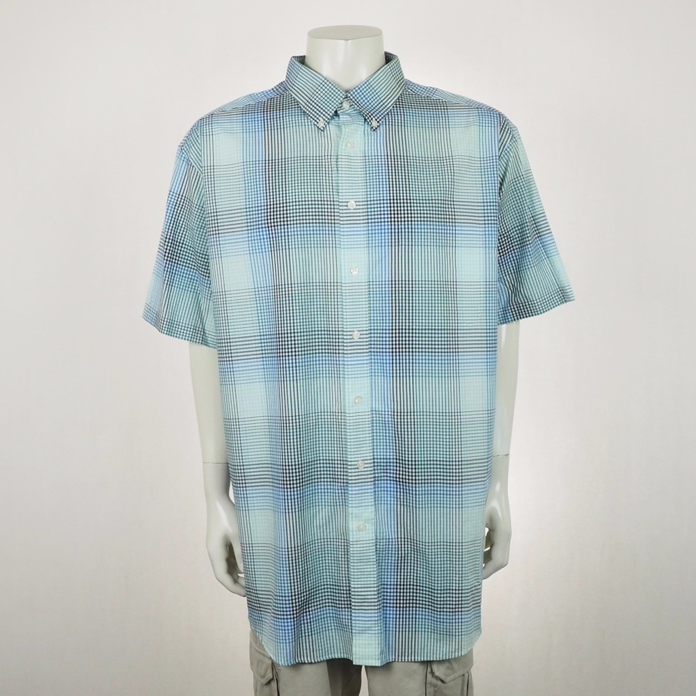 Roundtree & Yorke Button Down Shirt Mens 3XT 3XLT Tall Blue Plaid Cotton Blend